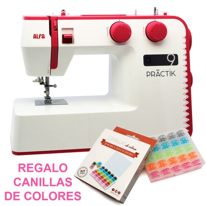 Maquina de coser ALFA: PRACTIK9 + FUNDA. Luz Led+ Ojal 1 tiempo+ Enhebrador  - Mercería Creativa